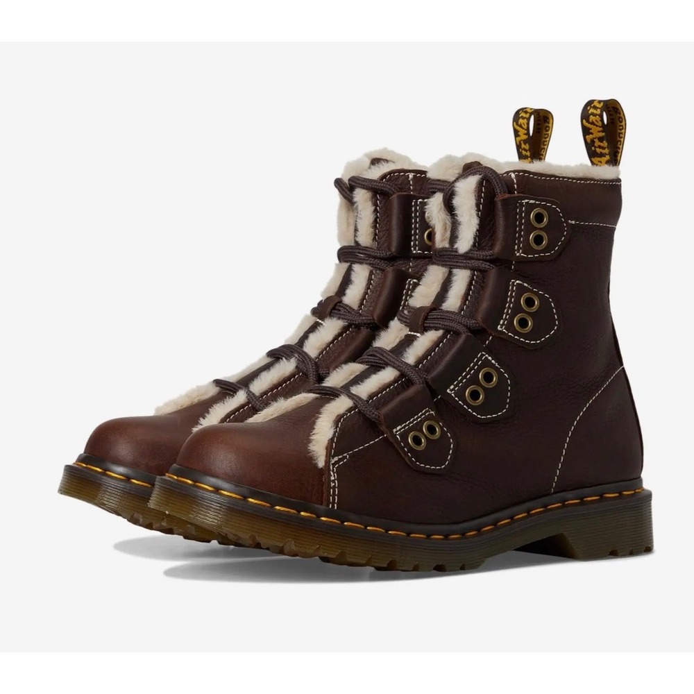 Dr. Martens 1460 Faux Fur Lined Lace-to-Toe Boots faux fur collar women's brown